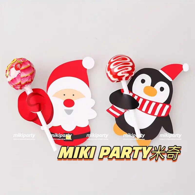 50pcs圣诞节企鹅雪人卡通装饰卡片DIY棒棒糖果礼品装饰卡片纸卡跨