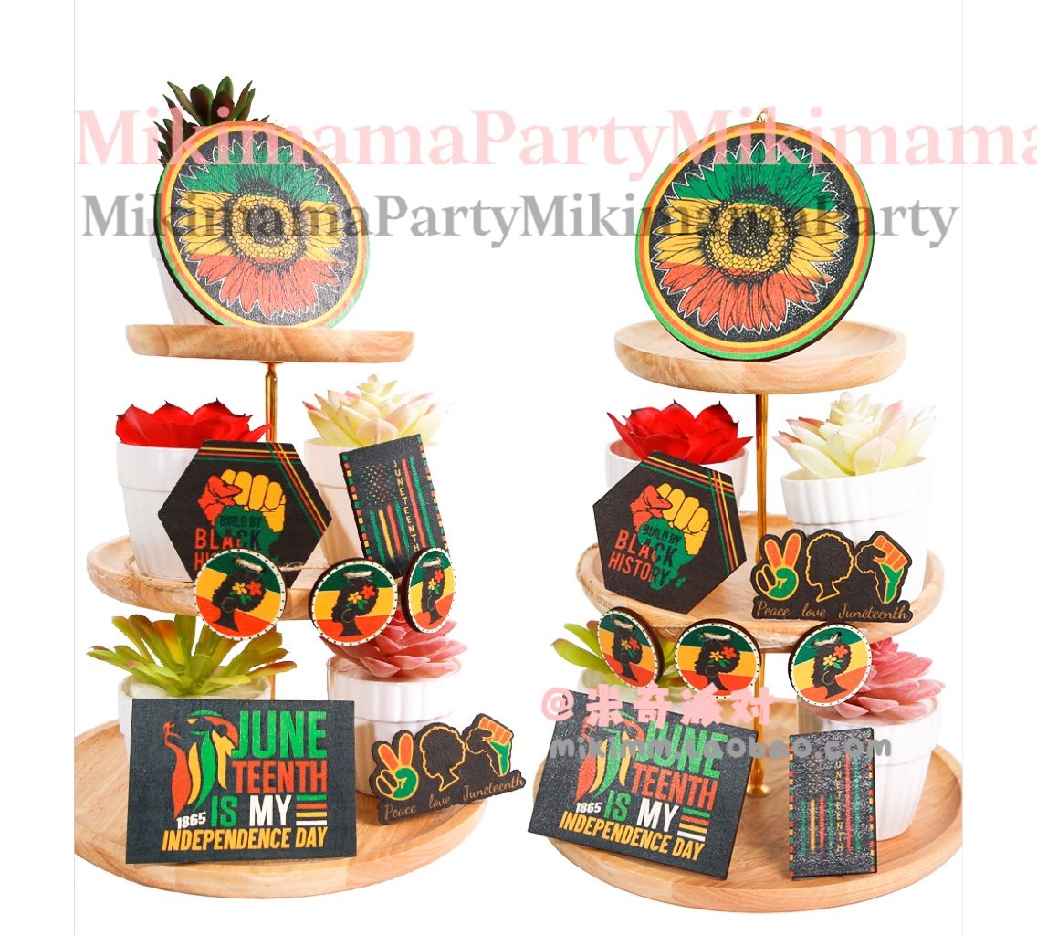 新款六月节主题派对装饰托盘摆件节日气氛布置黑人解放日托盘木牌