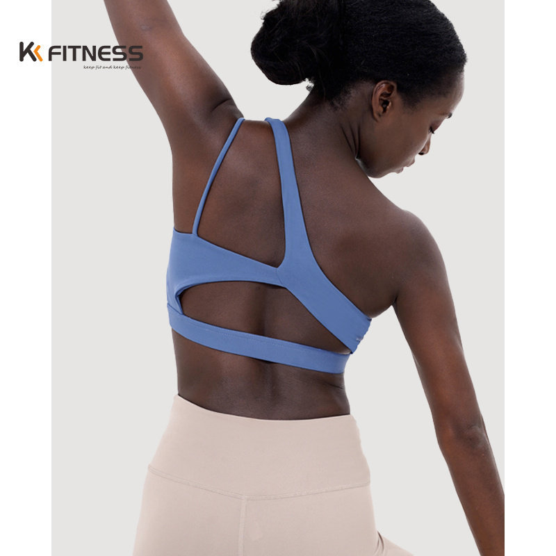 kk fitness高强度运动内衣女外穿防震瑜伽服文胸美背健身斜肩背心