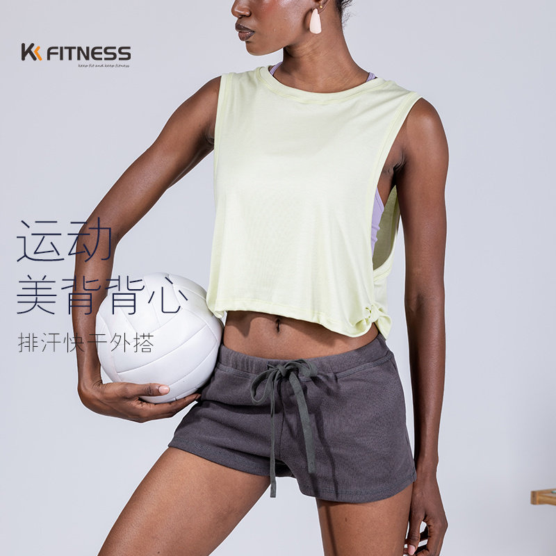 kk fitness无袖瑜伽背心罩衫普拉提上衣运动速干健身衣宽松遮肚子