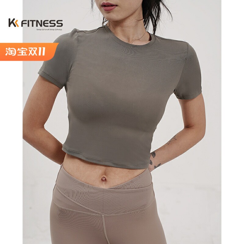 kk fitness瑜伽上衣短袖t恤速干健身服女运动跳绳专用2022新款夏