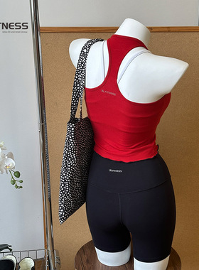 kk fitness红色运动美背背心女工字健身背心女上衣美式背心休闲夏