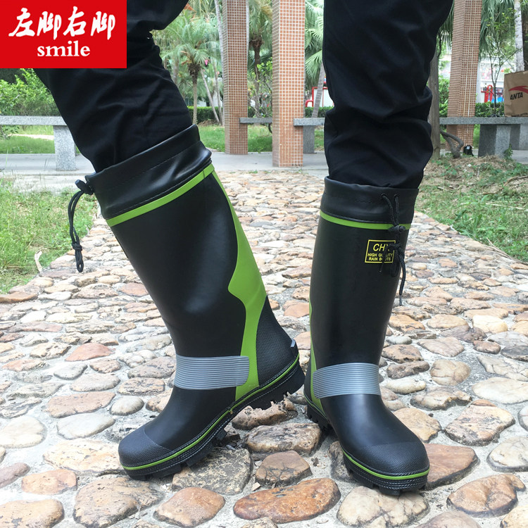 雨鞋男高筒带钢钉底橡胶雨靴雪地鞋时尚冬季时尚加绒钓鱼鞋矶钓鞋