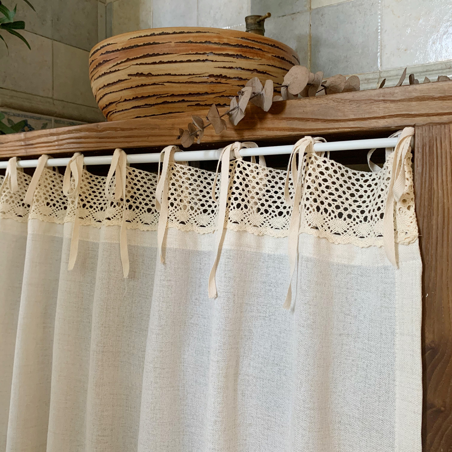 原木风棉麻柜子遮挡帘