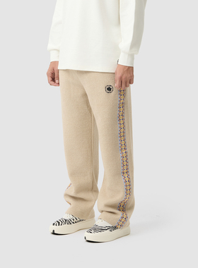 PROCITY羊毛混纺毛圈长裤复古织带加厚双层运动休闲宽松阔腿裤子