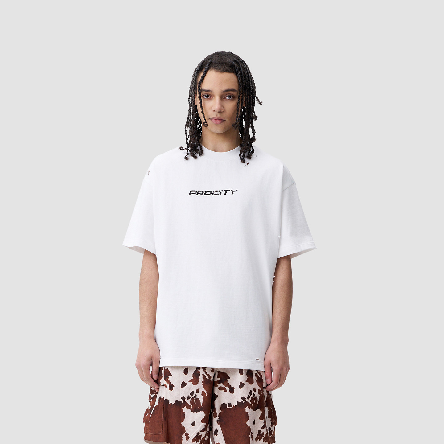 PROCITY水洗破坏T恤男女同款2026新款圆领宽松运动休闲纯棉短袖衫