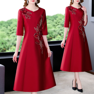 PS54305# 高端喜婆婆婚宴礼服2022新款红色结婚婚礼妈妈装连衣裙高贵气质夏