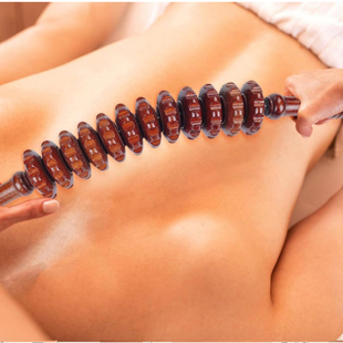 木质弯款按摩棒滚轮瑜伽棒经脉疏通棒狼牙棒按摩器后背部腰部颈椎