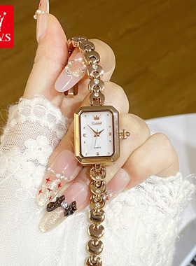送女友2025年新款正品女士手表女款轻奢小众防水金色小方表3665