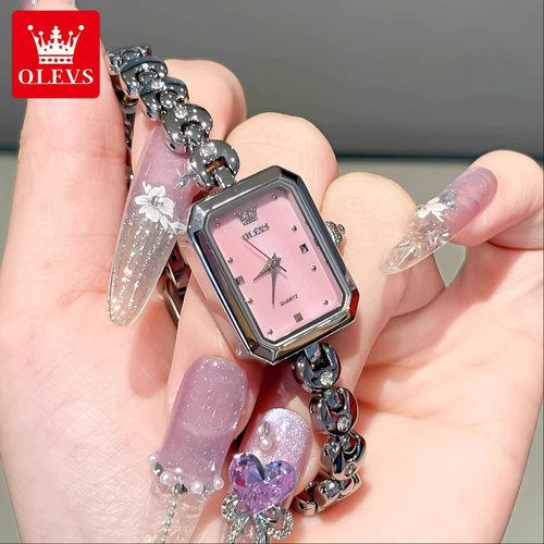 欧利时粉色轻奢小众女士小方表