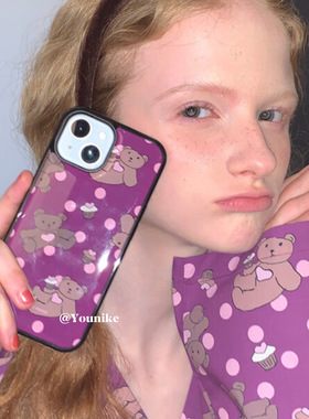 韩系ins秋冬复古紫色小熊适用iphone17Pro/17promax保护壳苹果16手机壳16promax保护套15防摔13/14外壳17air