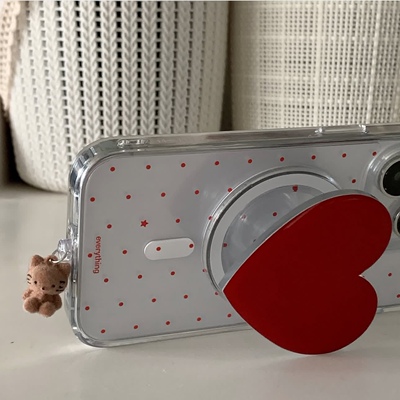 韩系复古甜美红爱心磁吸手机壳