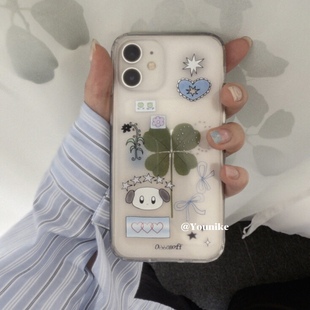 韩系ins小众文创插画四叶草干适用iphone17air 14外壳 17promax保护壳苹果16手机壳16promax保护套15防摔13