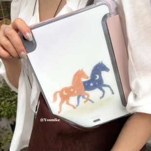韩系ins风小众油画星星适用2024iPad保护壳2022苹果iPad10.5寸保护套air5 10.9平板套防摔软壳带笔槽支架11