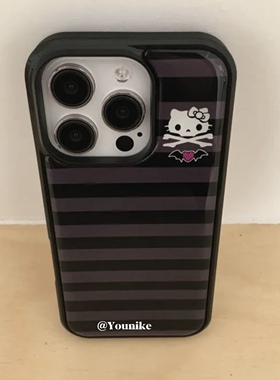 古早味~复古条纹恶魔kitty韩系适用iphone17air/17promax保护壳苹果16手机壳16promax保护套15防摔13/14外壳