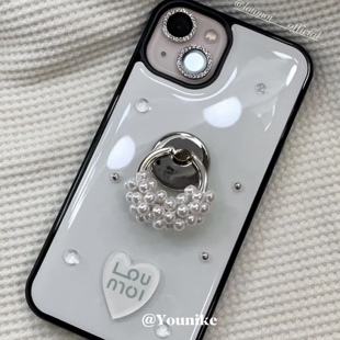 韩系ins风气质个性婚礼系列指环珍珠支架甜美高级感适用iphone16pro/15promax苹果13/14/12手机壳保护套