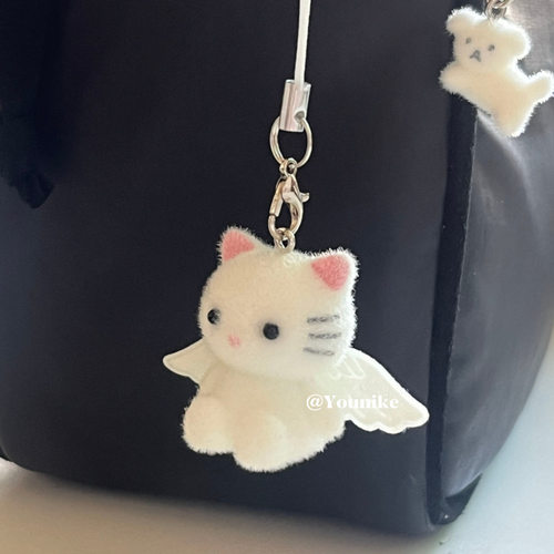 韩系ins治愈奶白天使小猫手机挂