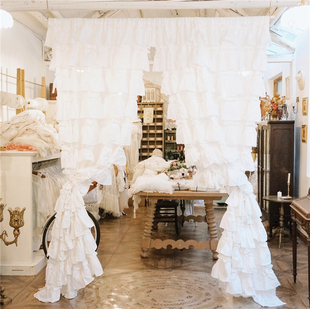 LACESHABBY新款定制布艺白色棉质荷叶边百褶蛋糕边窗帘布帘半遮光