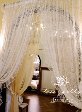 LACESHABBY新款法式浪漫法国列维斯蕾丝碎花荷叶边白色蕾丝窗纱