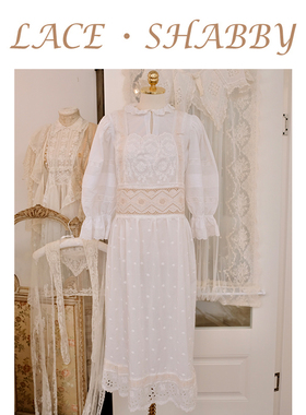 LACESHABBY新款法式复古风格浪漫纯棉镂空绣花长款围裙家居服