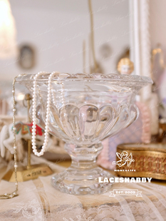 LACESHABBY新款法式复古风加厚浮雕透明玻璃高脚收纳罐收拾盘