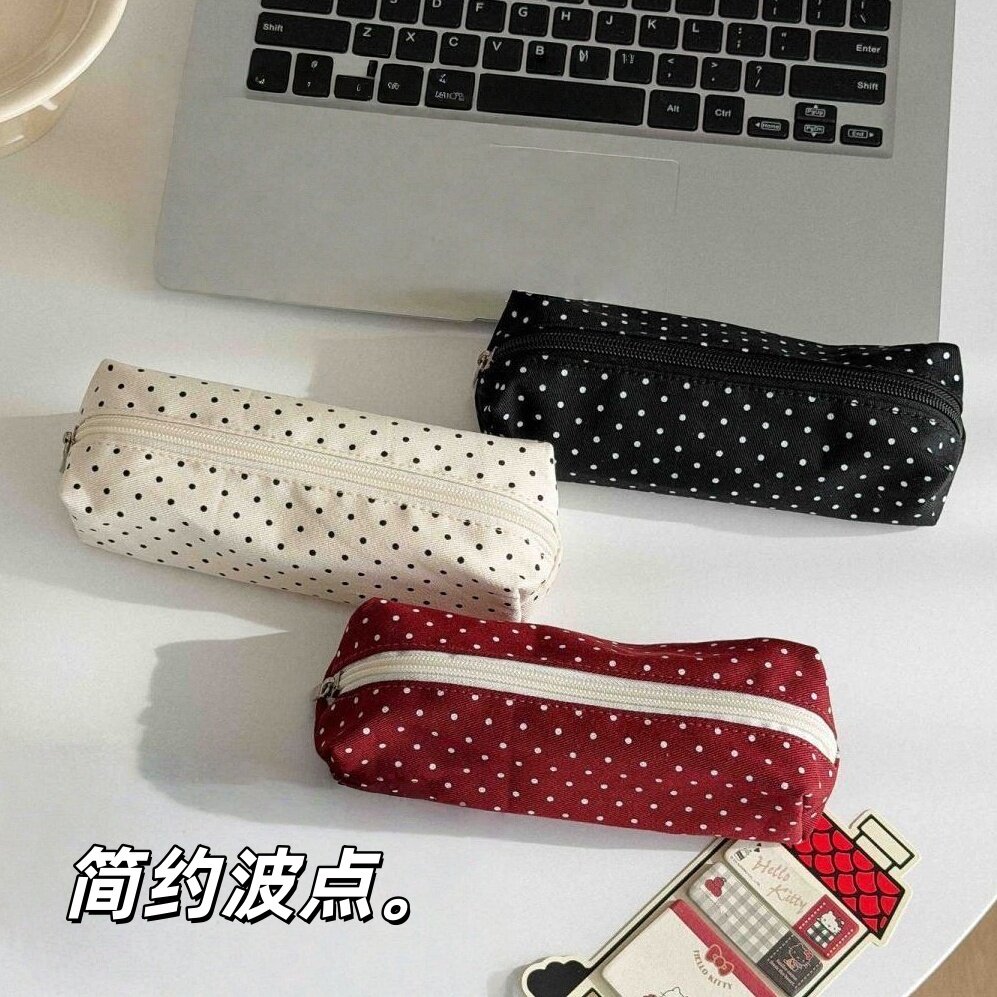 韩版ins少女心波点帆布笔袋简约小众初高中学生文具收纳包