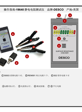 美国DESCO19640/SRMETER2表面电阻测试仪背部平行电极LED灯指示
