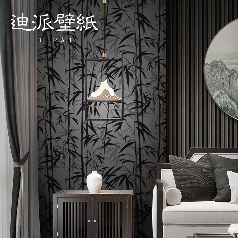 中式水墨竹10米pvc深压纹