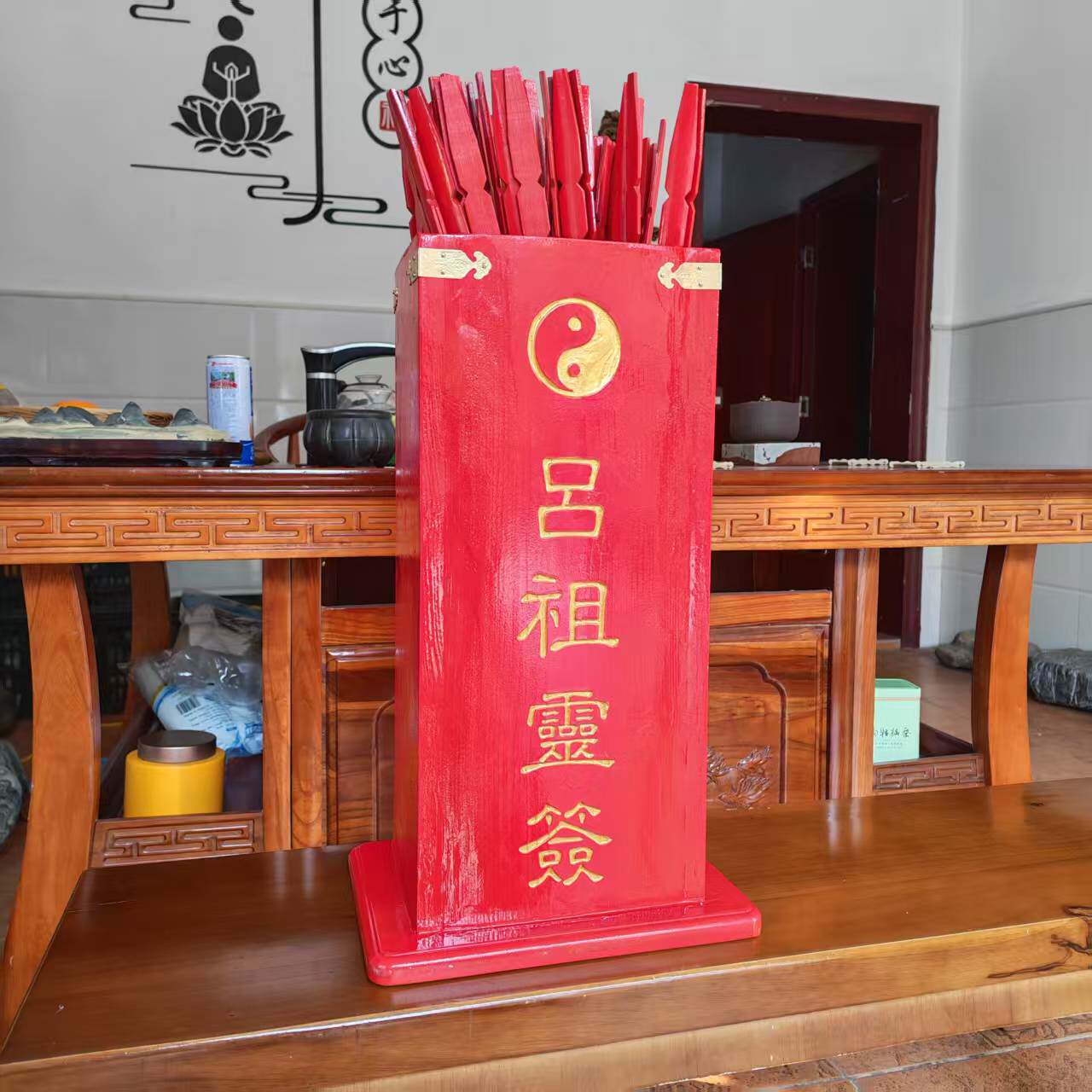 抽签筒特大号一整套四方签桶上上签吕祖签摇签专用竹签雕刻木桶签