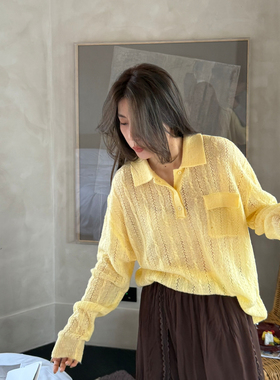 MADEIN OST-26年早春首发慵懒感Polo领镂空针织衫（含10羊毛）S89