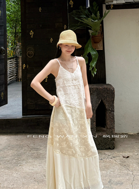 DIGM-N法式优雅气质重工蕾丝拼接设计吊带连衣裙(100人丝)A72012S