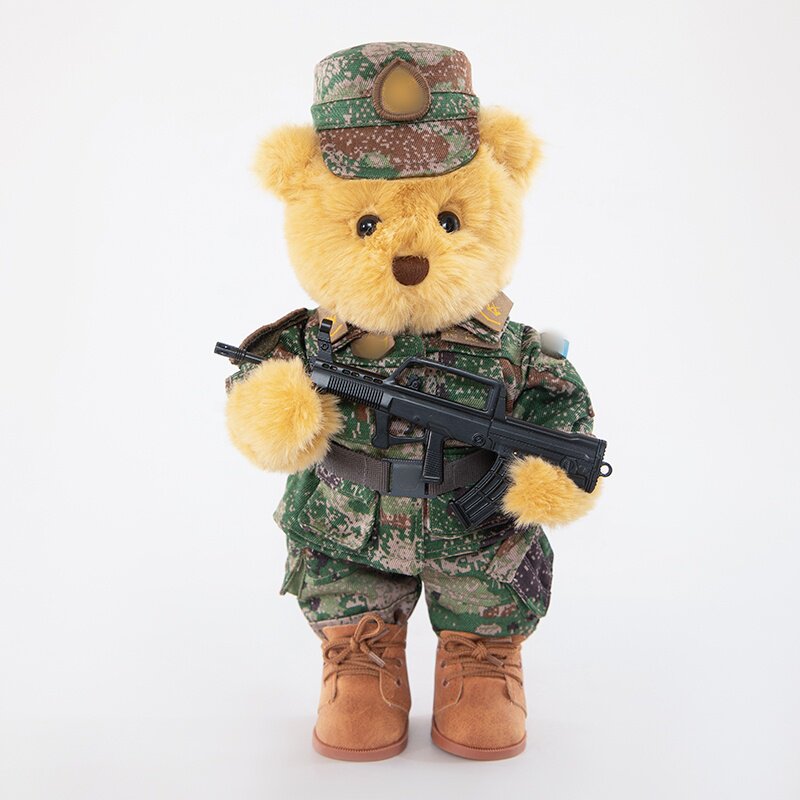 【魔术贴可转动】军人兵哥哥小熊战士公仔退伍纪念品生日结婚礼物