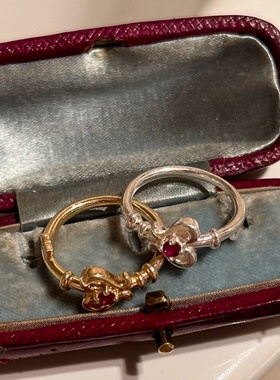 复古风红宝石爱心钥匙戒指