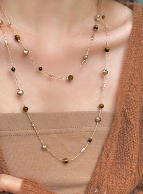 天然虎眼石异形珍珠项链