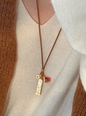 新款时尚爆闪碎冰冰四方来财小方条吊坠绑绳碎金方形挂坠毛衣链女