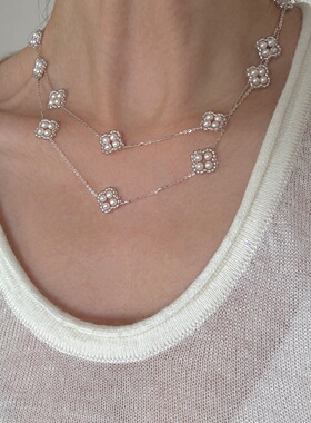 异彩淡水珍珠四叶草毛衣链