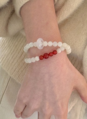 清冷天然月光石红玛瑙双层跑环