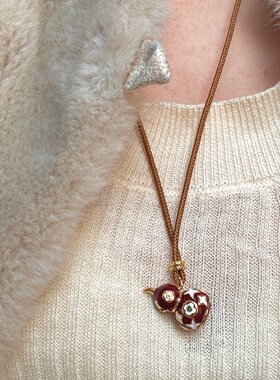 新年新中式酒红福禄花项链滴釉珐琅四叶草葫芦毛衣链复古百搭女