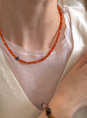 新年新中式风S925纯银天然红玛瑙蓝水翡翠串珠项链高级感叠戴女