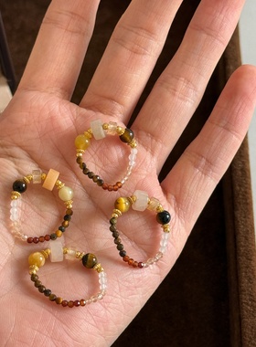 复古国风金虎眼石纯银戒指