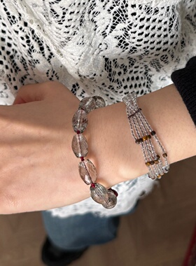 高级本命年红色冰透不规则多切面玻璃珠手串项链时尚叠戴清冷感女