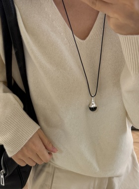 休闲长款小酒壶黑玛瑙吊坠项链