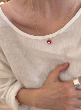 奶油甜心简约红白爱心锁骨链