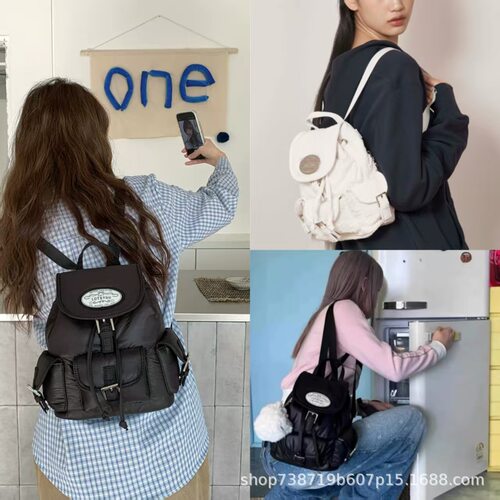 韩国小众lotsyou双肩包JENNIE同款刺绣抽绳多口袋休闲百搭双肩包