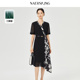 配腰带 中长裙 三醋酸 NAERSI娜尔思气质淡人印花连衣裙夏季