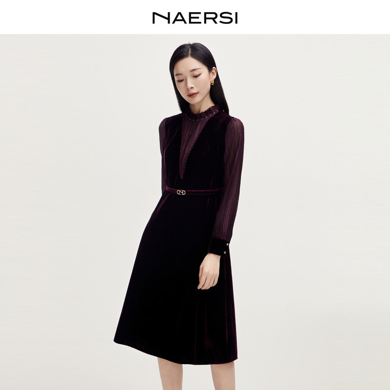 【百合裙】静奢优雅娜尔思连衣裙时尚气质春秋季裙子（配腰带）,女装/女士精品,连衣裙,淘宝优惠券,粉丝福利购,淘宝优惠卷