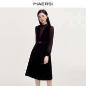 百合裙 NAERSI娜尔思静奢优雅连衣裙时尚 春秋季 裙子 配腰带