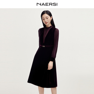 新款 气质25年秋季 静奢优雅娜尔思连衣裙时尚 配腰带 百合裙