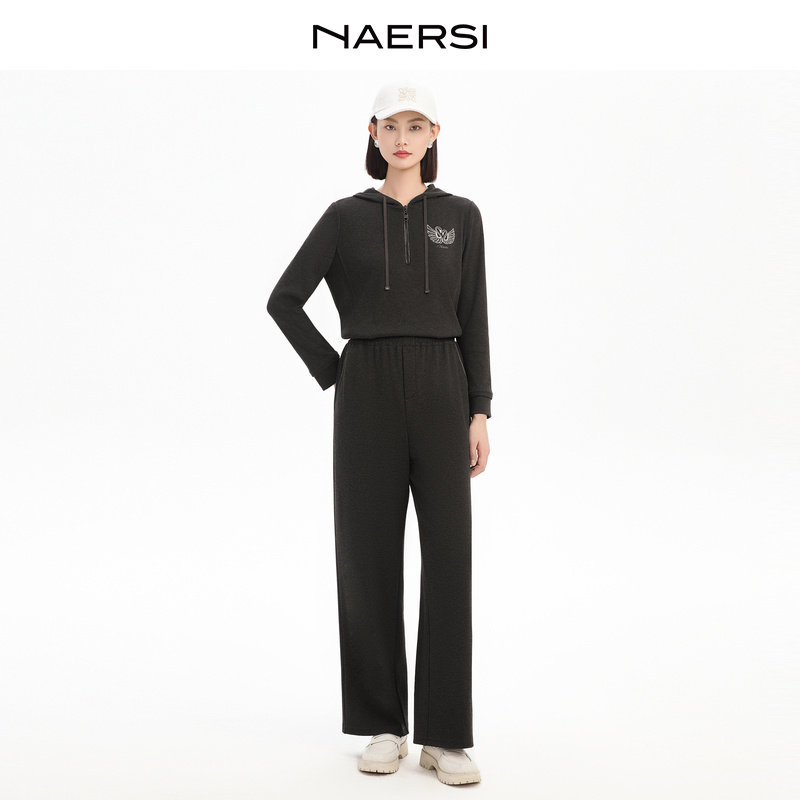 娜尔思商场同款连帽上衣休闲长裤两件套2025年秋季新款时尚套装女