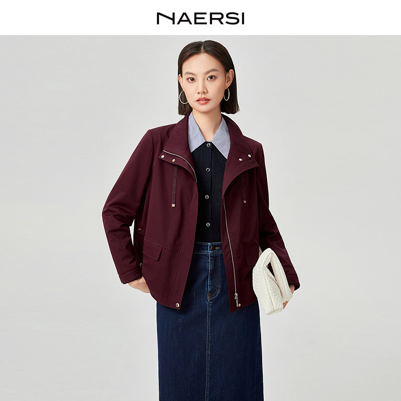 NAERSI娜尔思立领减龄对称袋式外套挺阔立体有型26春季新款上衣女,女装/女士精品,短外套,淘宝优惠券,粉丝福利购,淘宝优惠卷